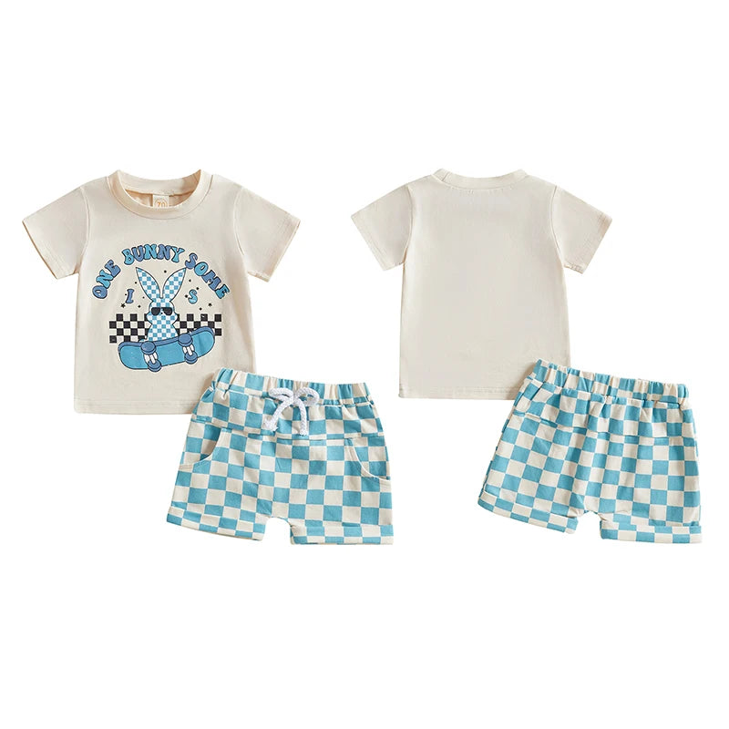 Boy's Easter Bunny T-shirts & Plaid Shorts Sets