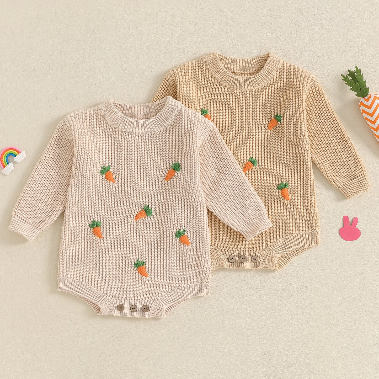 Girl's & Boy's Sweater Embroidered Easter Carrot Rompers Onesies