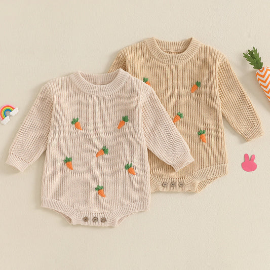 Girl's & Boy's Sweater Embroidered Easter Carrot Rompers Onesies