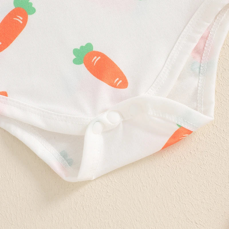 Girl's Easter Skirt Carrot Bunny Romper Carrot Embroidered Suspender Skirt & Headband Set