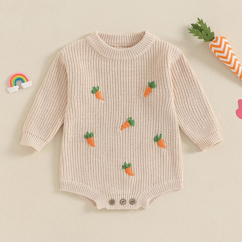 Girl's & Boy's Sweater Embroidered Easter Carrot Rompers Onesies