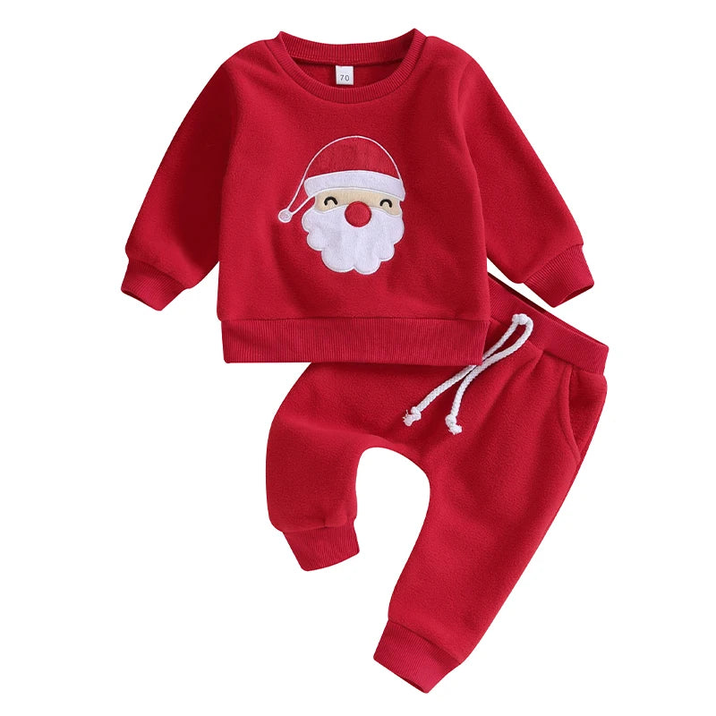 Boy's & Girl's 2-Piece Christmas Embroidered Santa Holiday Sweatshirt & Pants Sets