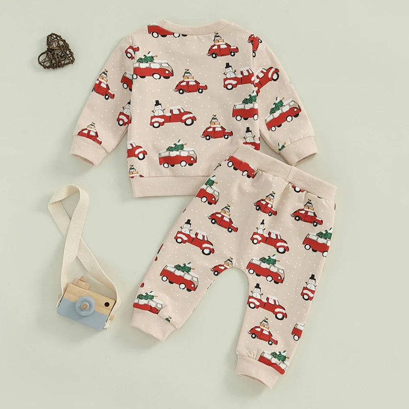 Boy's 2-Piece Christmas Truck & Christmas Tree Sweatshirt & Pants Sets