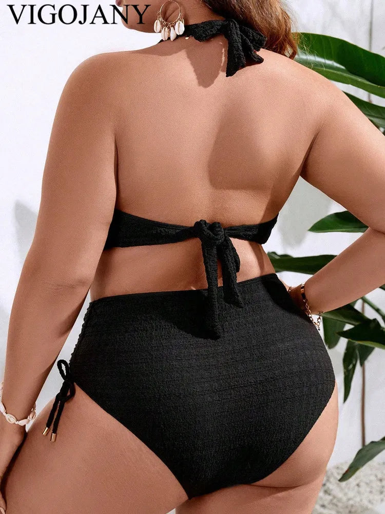 Black Tied Halter 2-PiecePLUS Bikini Swimsuit