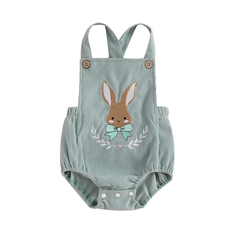 Girl's & Boy's Embroidered Sleeveless Easter Bunny Overall Rompers