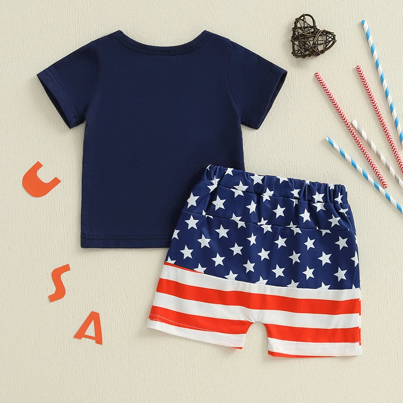Boy's 2-Piece 4th of July T-Shirts & USA Flag Shorts Sets