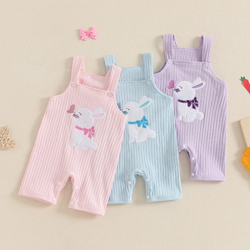 Boy's & Girl's Embroidered Easter Bunny Sleeveless Overall Jumpsuit