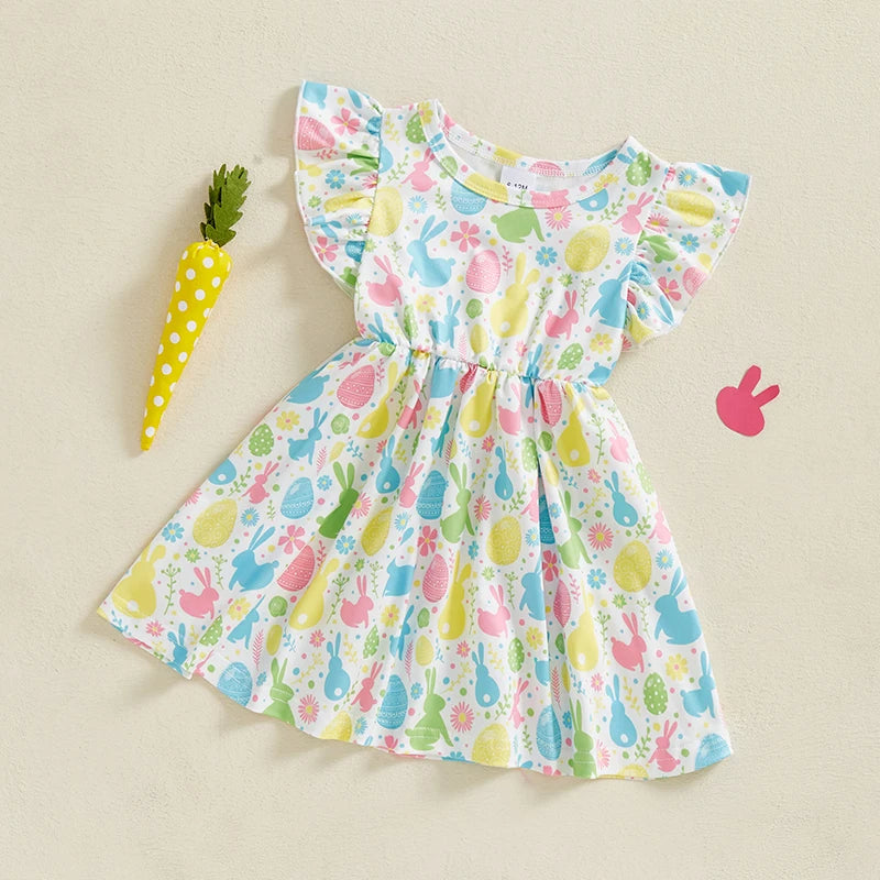 Girl's Flutter Sleeve Easter Bunny Dresses