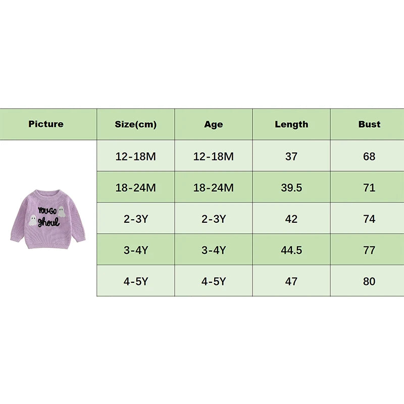 Girl's Embroidered "You-Go Ghoul" Halloween Sweaters