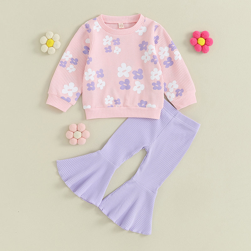 Girl's Floral Sweatshirt & Flared Pants Sets
