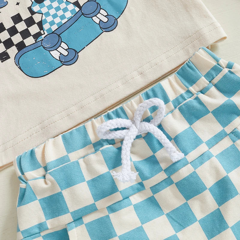 Boy's Easter Bunny T-shirts & Plaid Shorts Sets