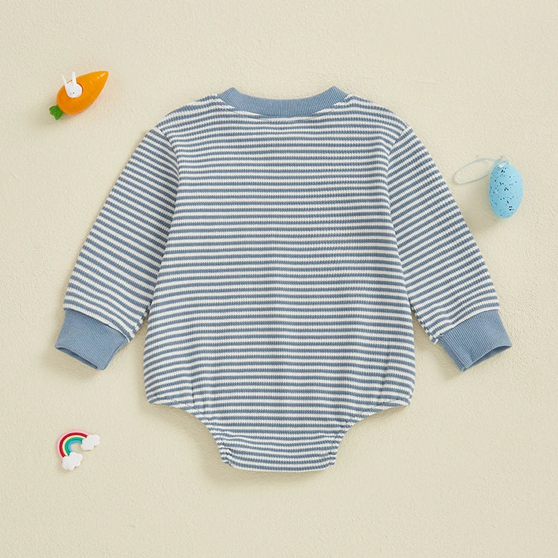 Boy's Embroidered Easter Bunny & Carrot Striped Onesies