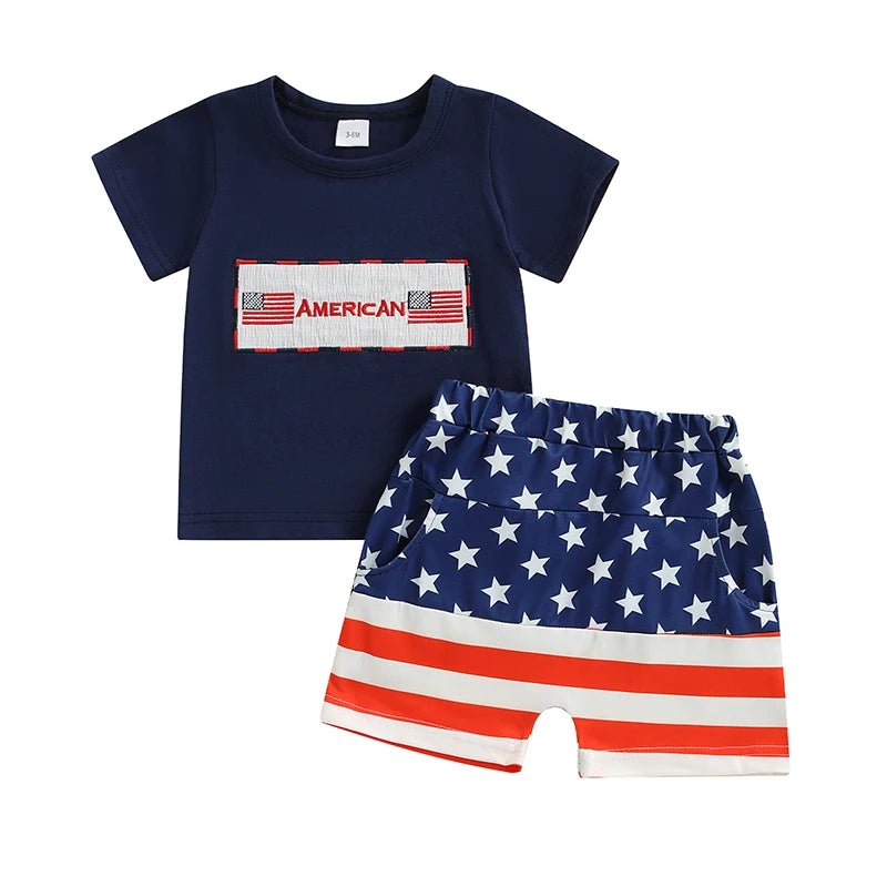Boy's 2-Piece 4th of July T-Shirts & USA Flag Shorts Sets