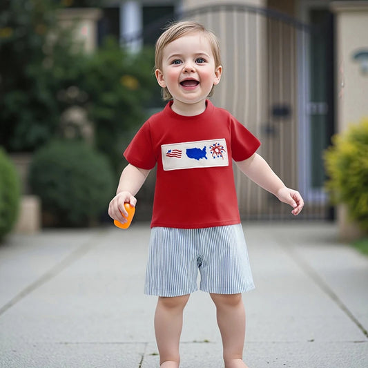 Boy's 2-Piece Embroidered 4th of July T-Shirts & Striped Shorts Sets