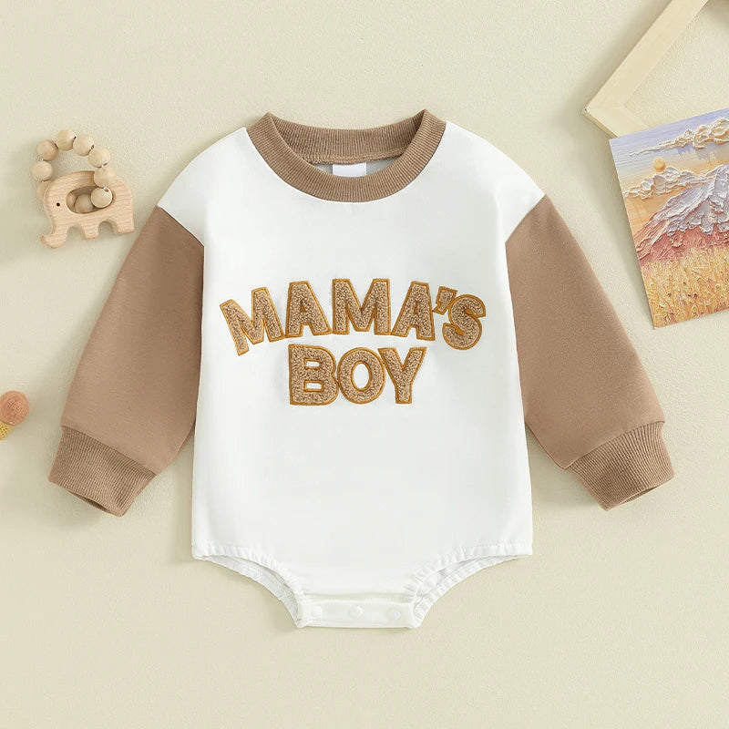 Boy's Long Sleeve "Mama's Boy" Sweatshirt Rompers