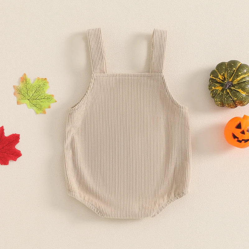 Girl's & Boy's Pumpkin Embroidered Corduroy Halloween Romper Overalls