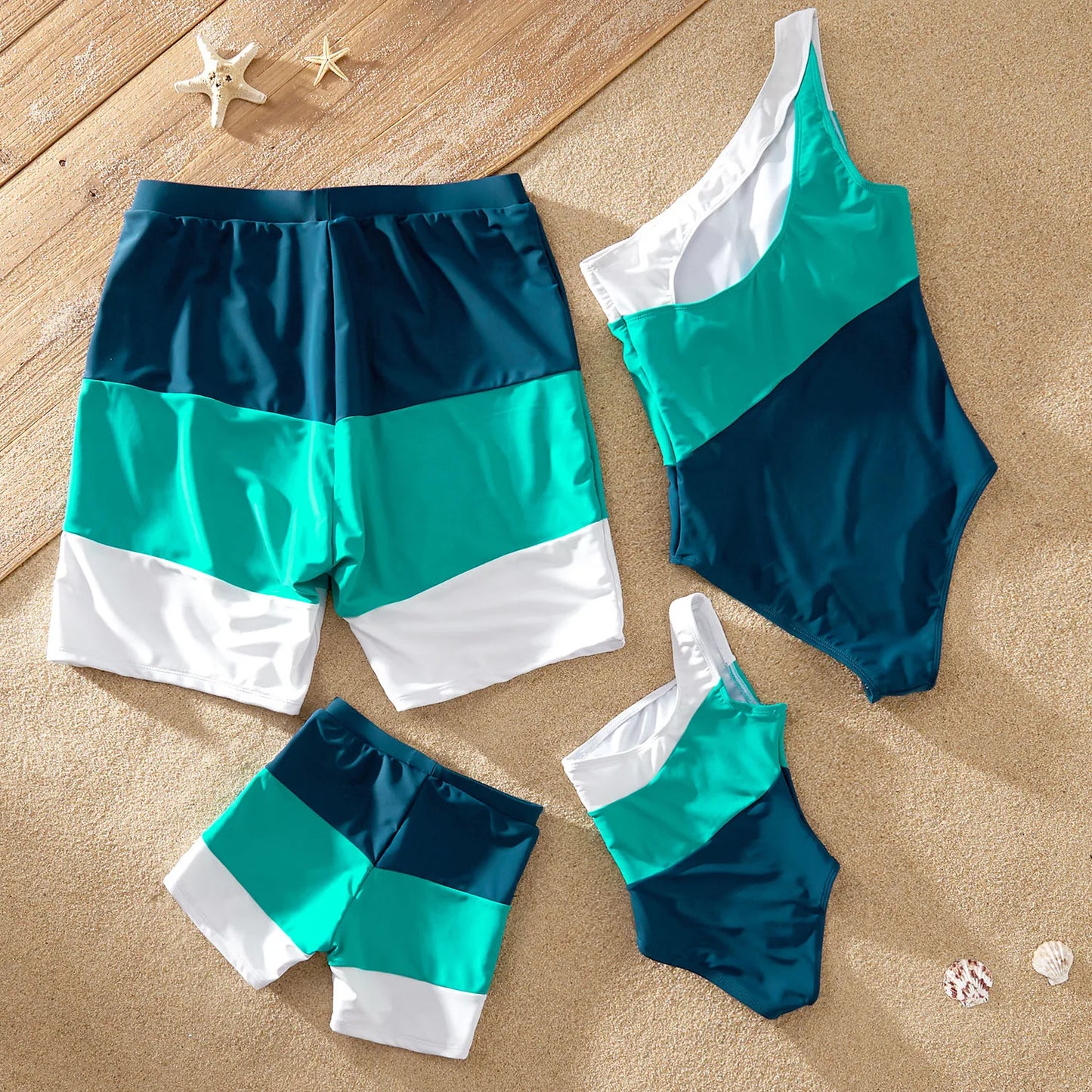 Family Matching! One Shoulder One Piece Swimwear & Trunks