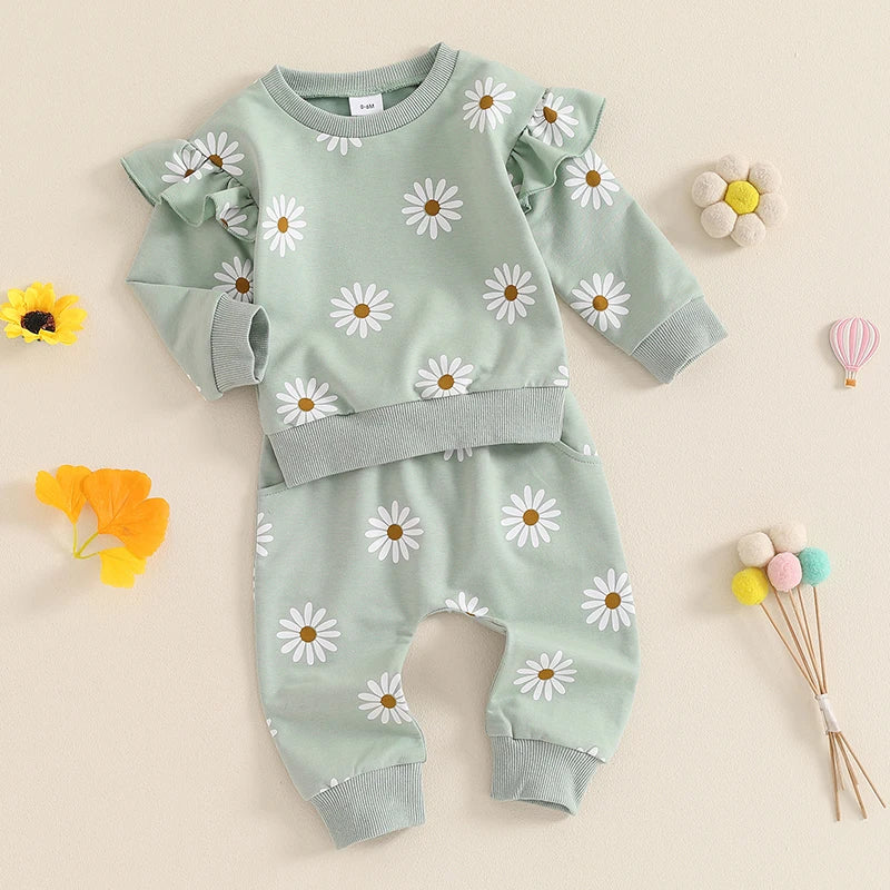 Girl’s Daisy Print Sweatshirt & Pants Sets