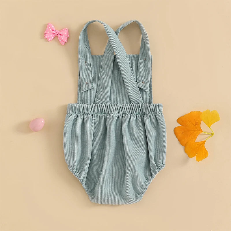 Girl's & Boy's Embroidered Sleeveless Easter Bunny Overall Rompers