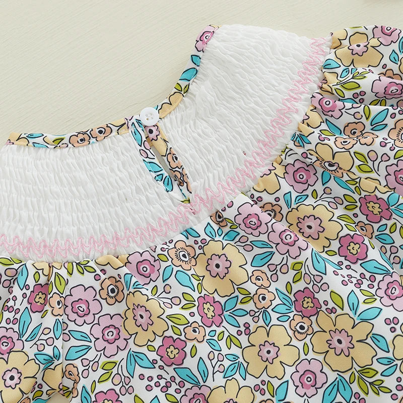 Girl's Smocked Floral Embroidered Easter Bunny Rompers