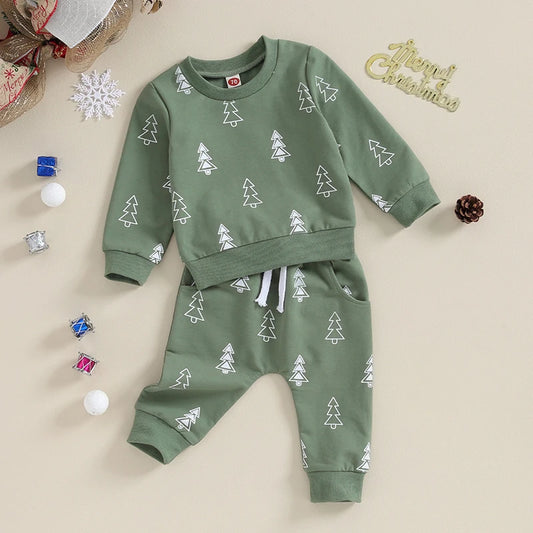 Boy's & Girl's 2-Piece Christmas Tree Sweatshirt & Pants Sets