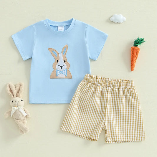 Boy's Easter Bunny/Cross T-shirt Plaid Shorts Set