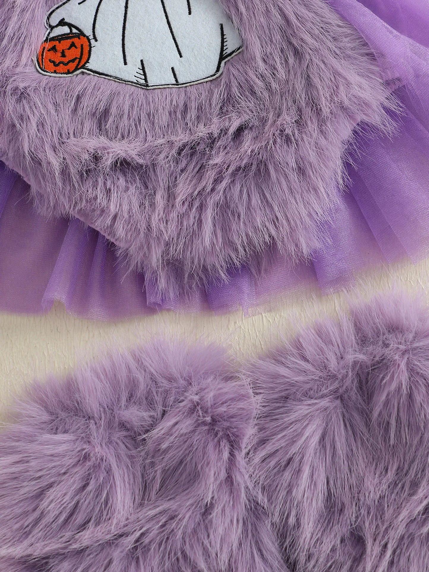 2-Piece Baby Girl's Furry Ghost Embroidered Halloween Halter Dresses with Leg Warmers