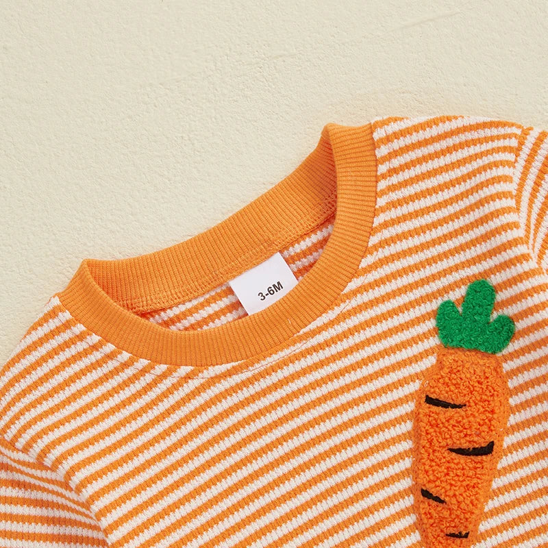 Boy's Embroidered Easter Bunny & Carrot Striped Onesies