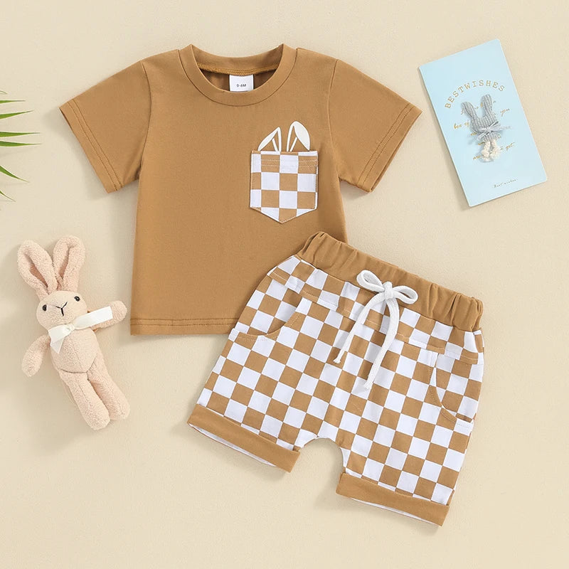 Boy's Easter Set Plaid T-Shirt & Shorts Sets