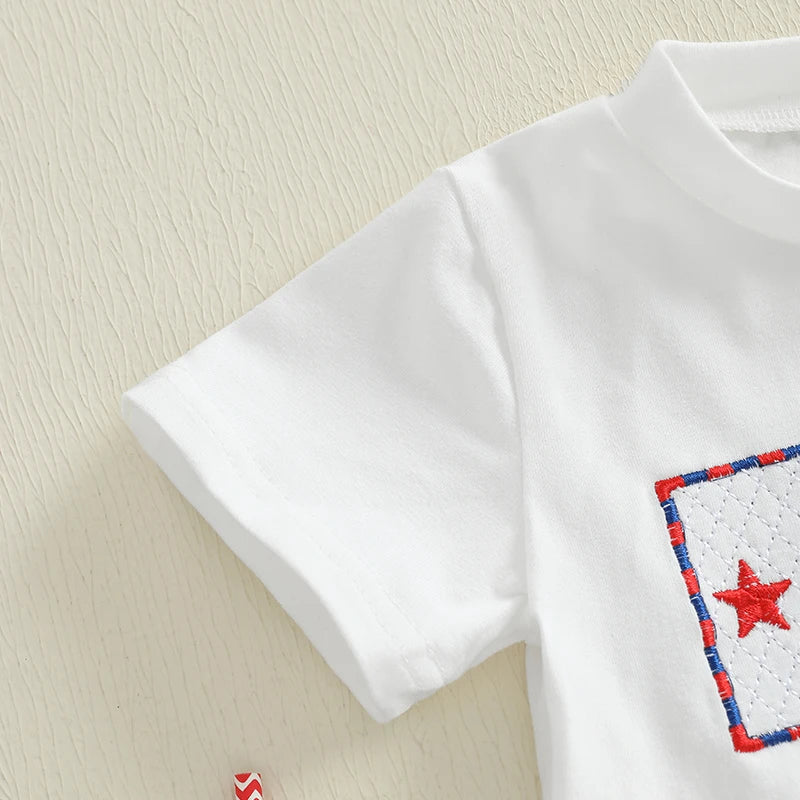 Boy's 2-Piece Embroidered 4th of July T-Shirts & Plaid Shorts Sets