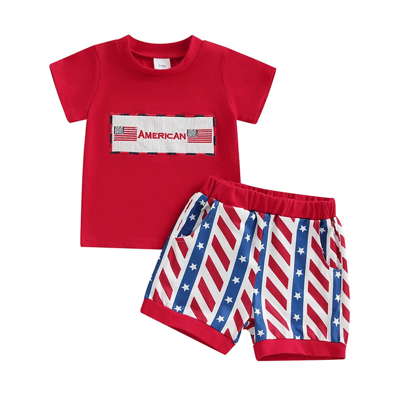 Boy's 2-Piece 4th of July T-Shirts & USA Flag Shorts Sets
