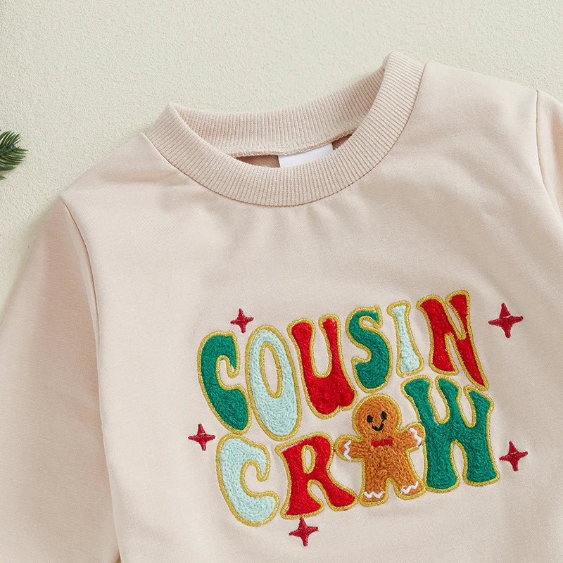 Family Matching! 2-Piece Christmas Boy's & Girl's "Cousin Crew" Embroidered Sweatshirt & Pants Sets