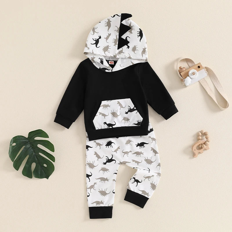 Boy's 2-Piece Hooded Dinosaur Sweatshirt & Pants Sets