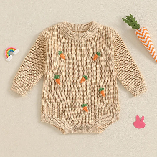 Girl's & Boy's Sweater Embroidered Easter Carrot Rompers Onesies