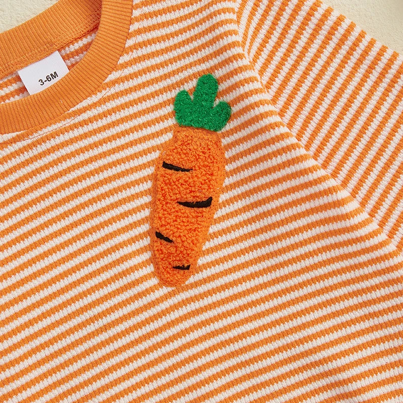 Boy's Embroidered Easter Bunny & Carrot Striped Onesies