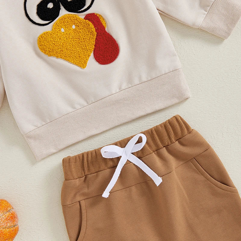 Boy's & Girl's 2-Piece Thanksgiving Embroidered Turkey Sweatshirts & Sweatpants Sets