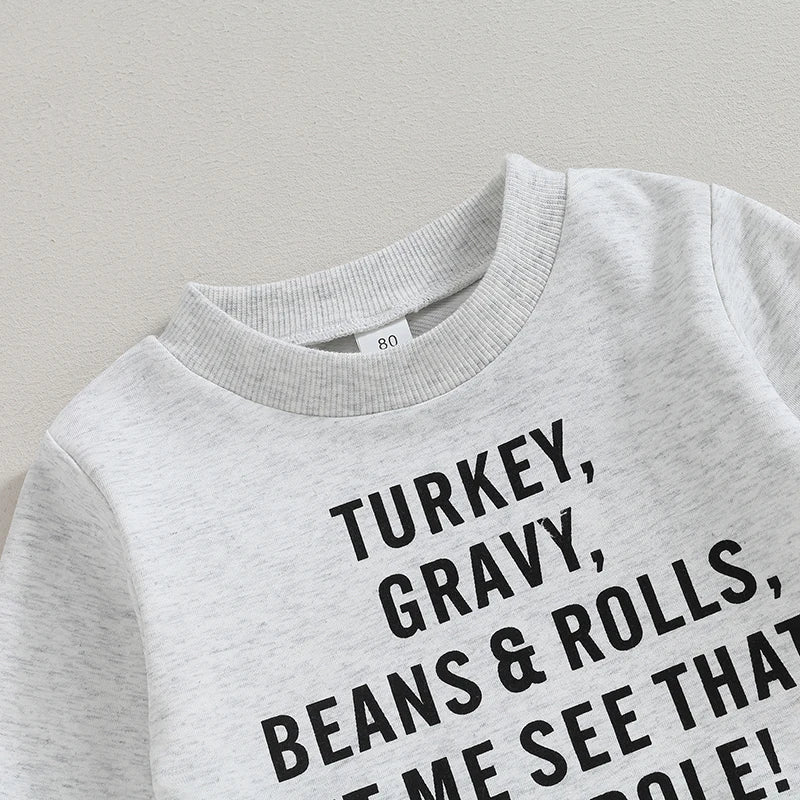 Boy's & Girl's 2-Piece Thanksgiving "Turkey, Gravy, Beans & Rolls, Let Me See That Casserole" Sweatshirts & Sweatpants Sets