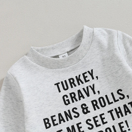Boy's & Girl's 2-Piece Thanksgiving "Turkey, Gravy, Beans & Rolls, Let Me See That Casserole" Sweatshirts & Sweatpants Sets
