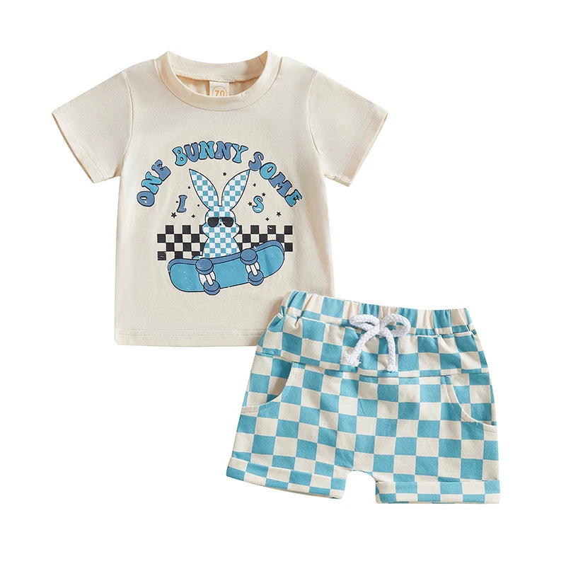 Boy's Easter Bunny T-shirts & Plaid Shorts Sets