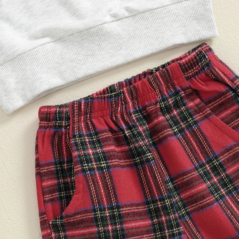 Boy's & Girl's "Merry" Christmas 2-Piece Sweatshirt & Plaid Pants Sets