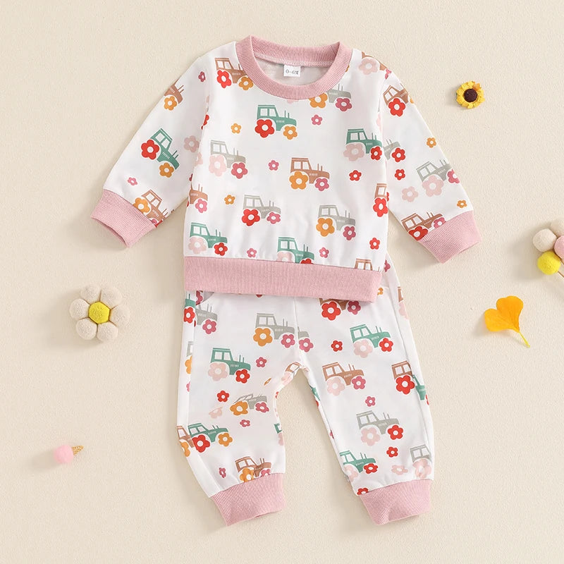 Girl's Floral Tractor Top & Pants Sets