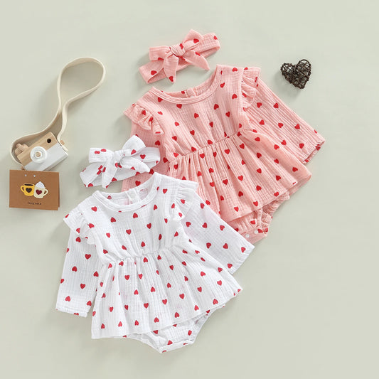 Girl's Heart Romper Dresses & Headband Sets