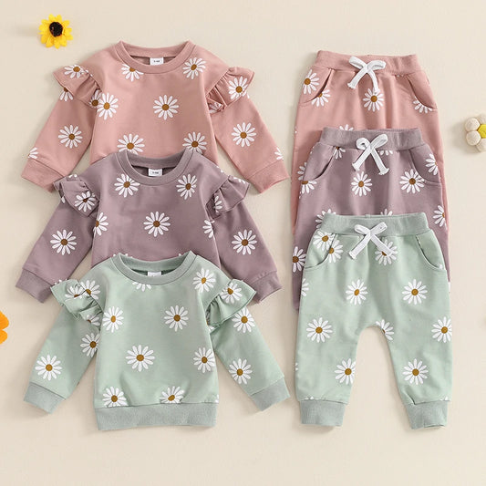 Girl’s Daisy Print Sweatshirt & Pants Sets