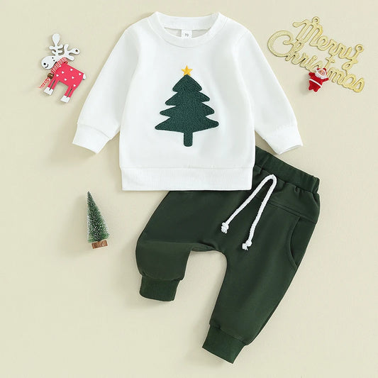 Boy's 2-Piece Christmas Tree Sweatshirt & Pants Sets