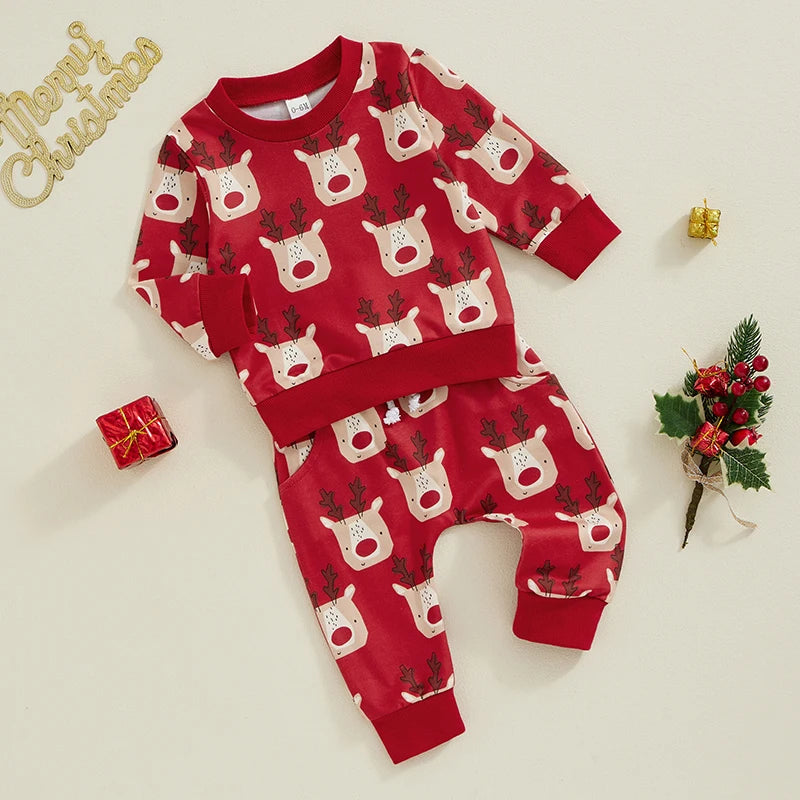 Boy's 2-Piece Christmas Reindeer Sweatshirt & Pants Sets