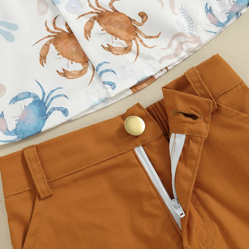 Boy's 2-Piece Rabbit & Ocean Button-Up Bow-Tie Shirts & Shorts Sets