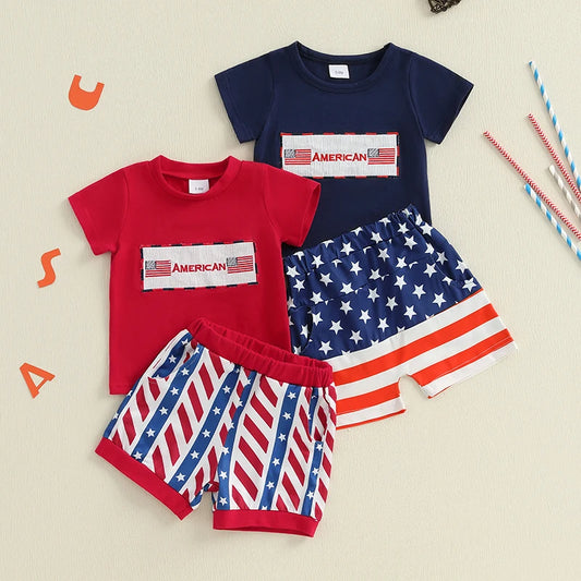 Boy's 2-Piece 4th of July T-Shirts & USA Flag Shorts Sets