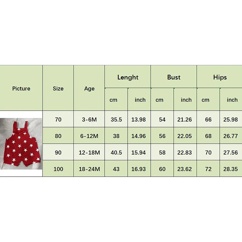 Girl's Star Print 4th of July Overall Rompers
