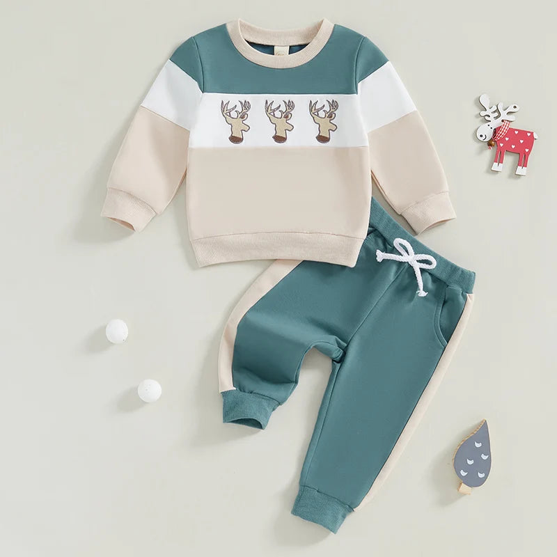 Boy's 2-Piece Embroidered Deer & Duck Hunting & Fishing Sweatshirt & Pants Sets