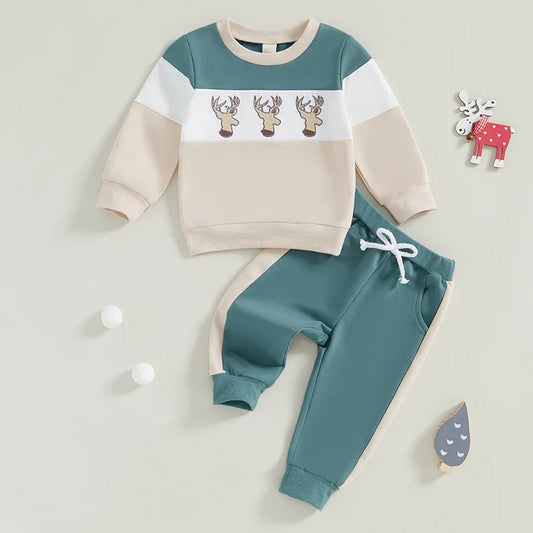 Boy's 2-Piece Embroidered Deer & Duck Hunting & Fishing Sweatshirt & Pants Sets